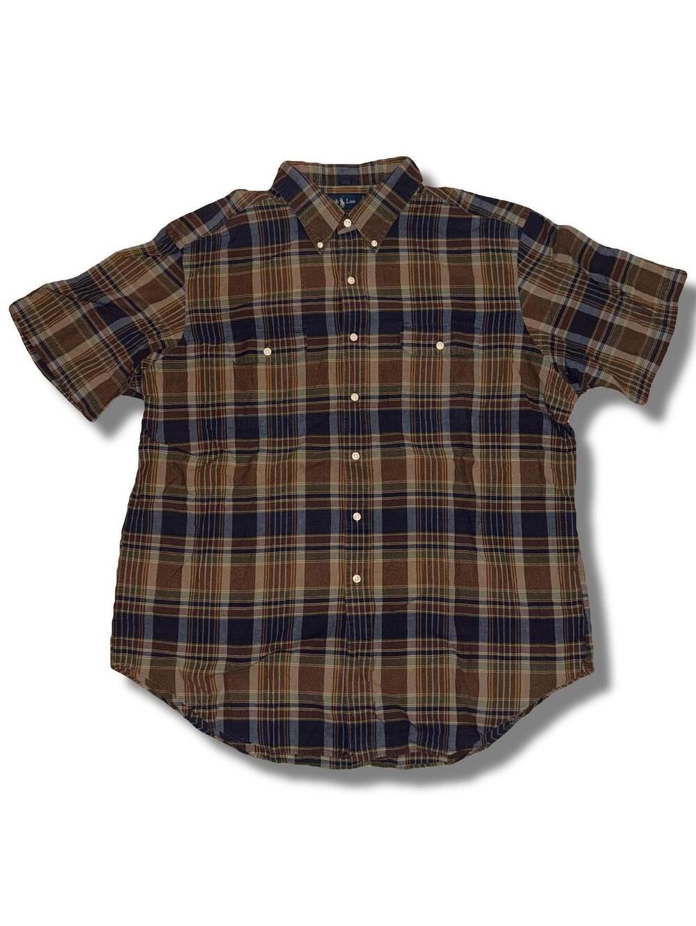 Vintage 90s Polo Ralph Lauren brown madras plaid button-up shirt - Size XXL